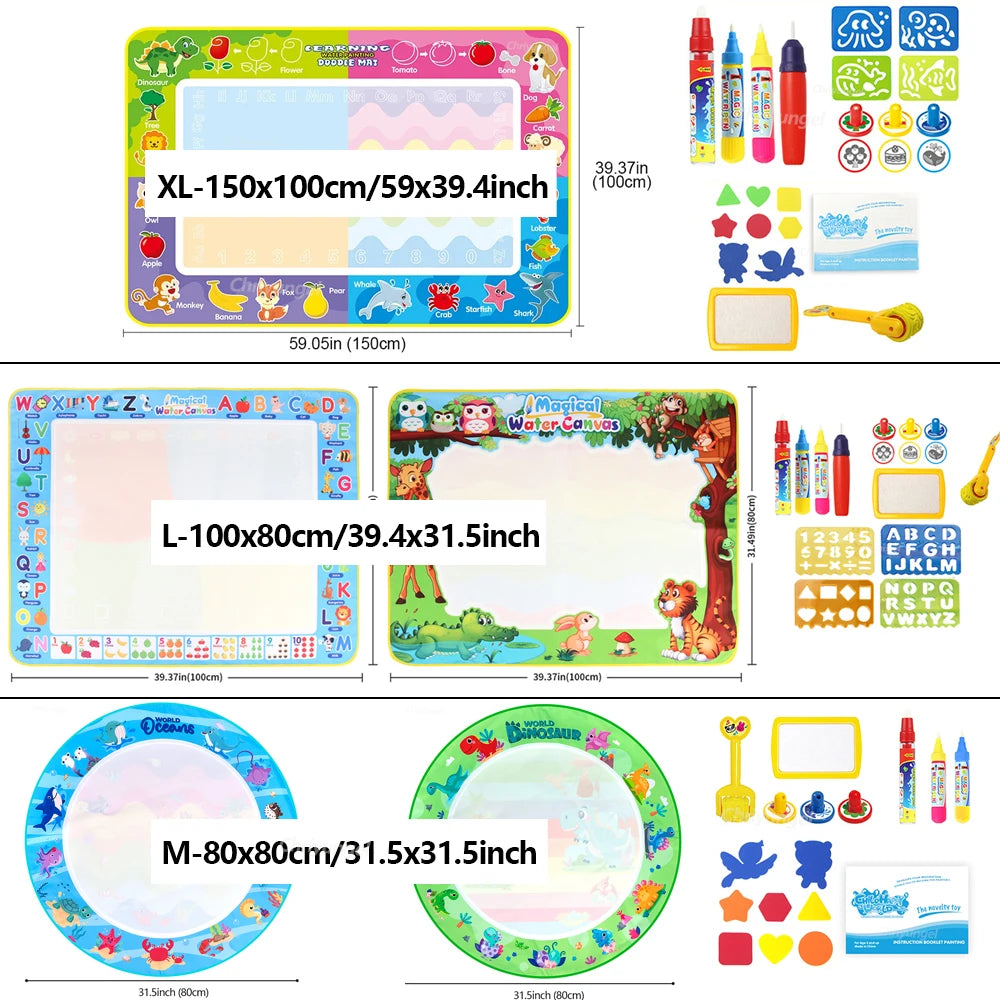 No Mess Kids Water Drawing Mat  Doodle Coloring Board with Magic Pens & Stamps Educational Montessori Toy Gift for Boys Girls