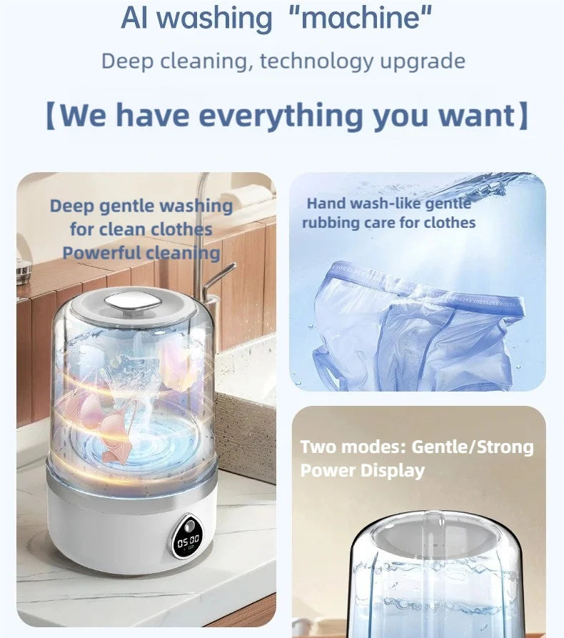 TINSOL New Mini Portable Washing Machine USB Charging Support Silent Fully Automatic Wash Essential for Dorms and Travel