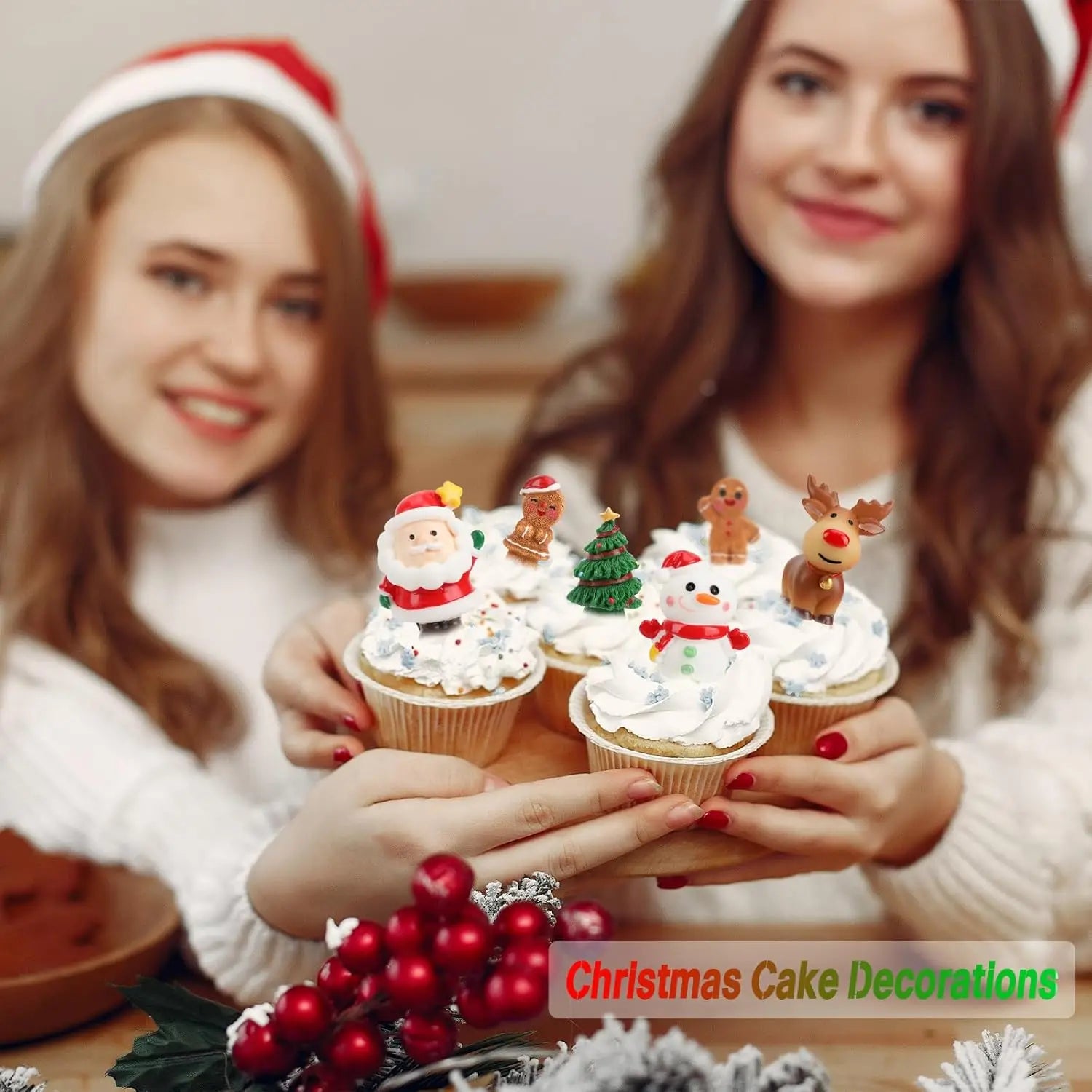 3D Christmas Figurines Set (6 Pcs) - Santa, Reindeer, Snowman Cake Toppers & Tree Decor, Resin Ornaments for Holiday Crafts