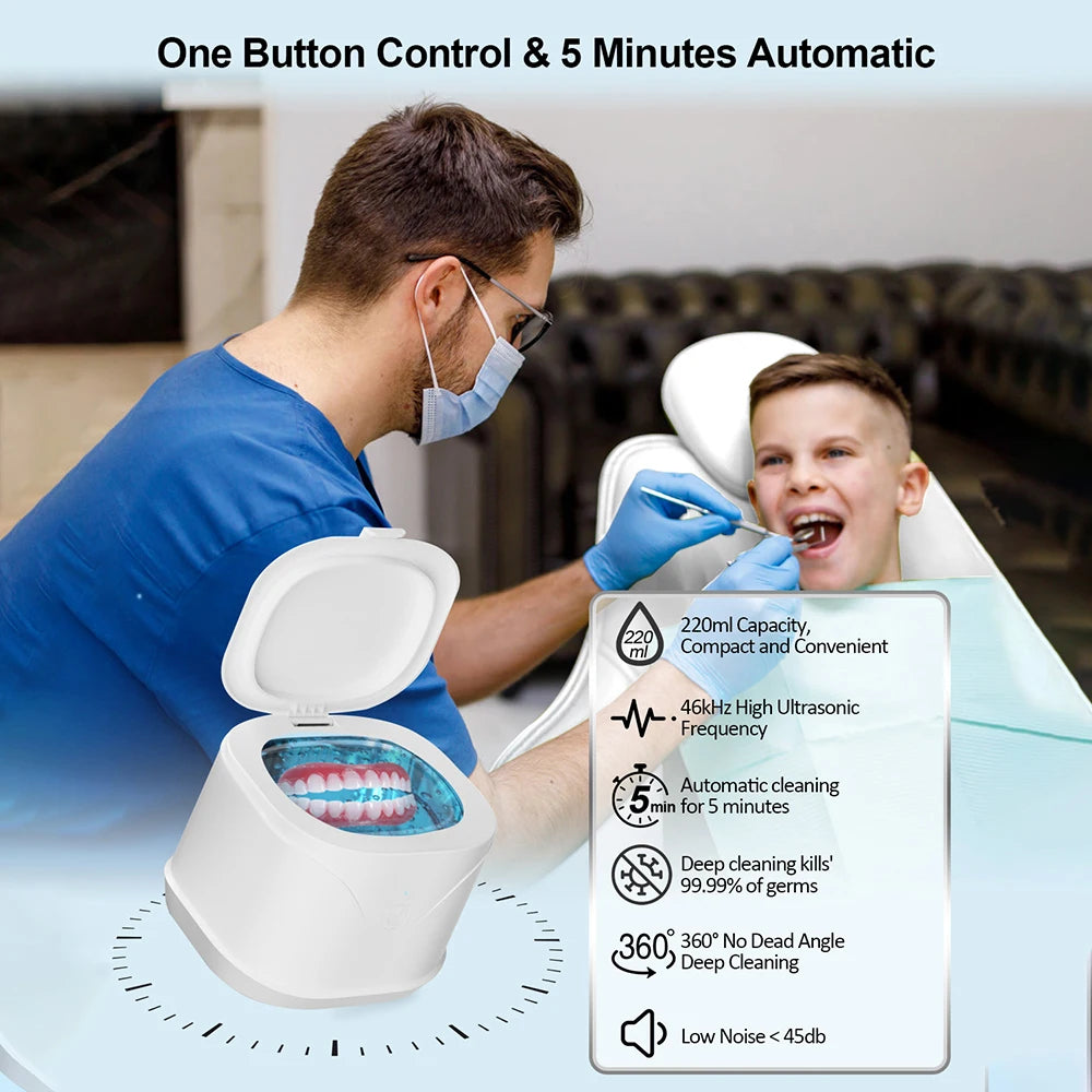 KUNPHY 46kHz Ultrasonic Cleaner Mini Portable Washing Machine Timer Ultrasound Bath Sonic Cleaning Devices for Dentures Aligner