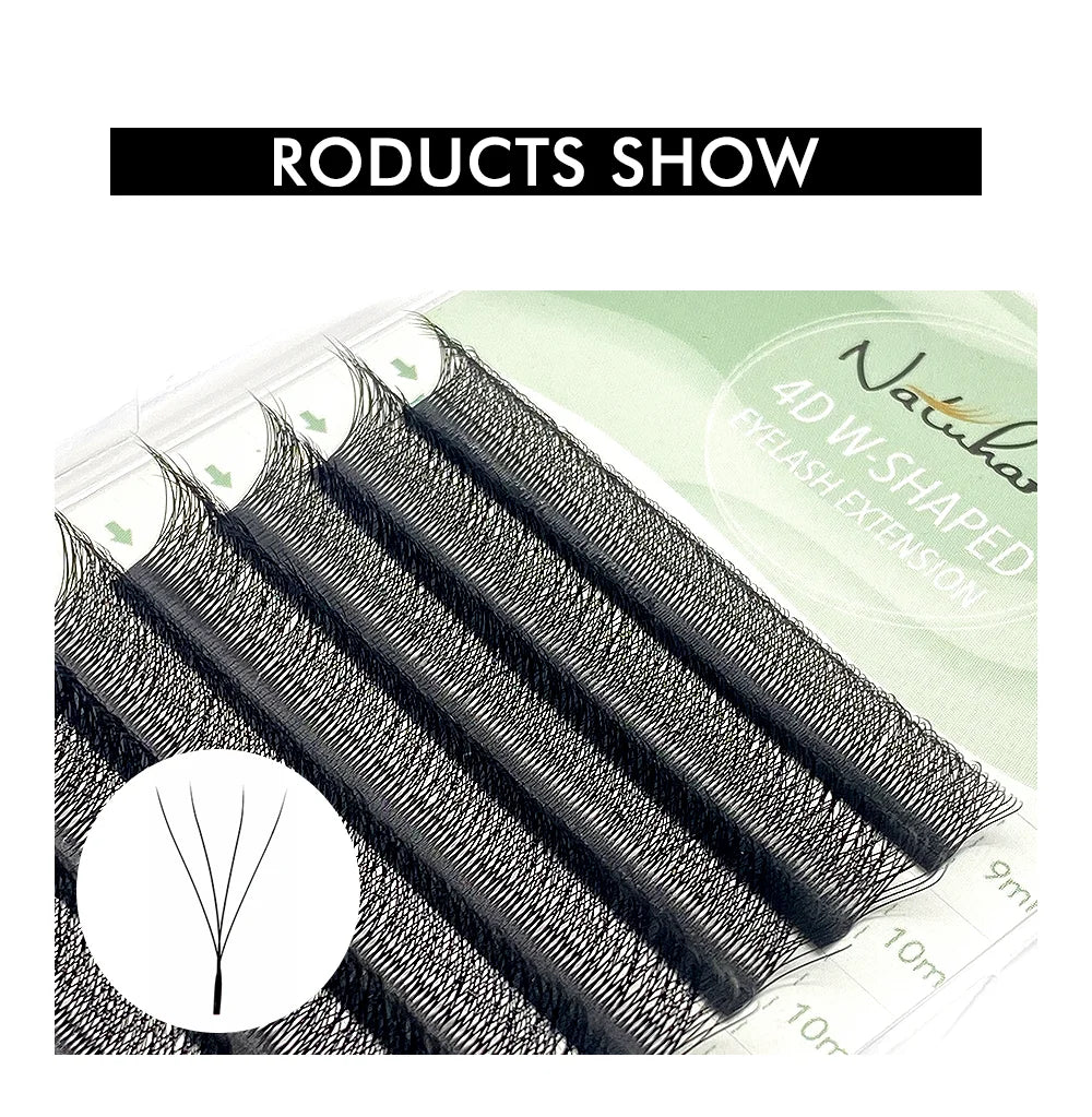 NATUHANA W-Shaped 4D 5D Volume Eyelash Extensions Premade Volume Fans W Shape Lashes Natural Soft False Eyelashes for Makeup