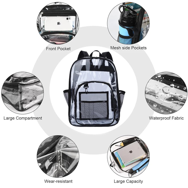 Transparent Shoulder Bag Unisex Fashion Simple Large Capacity Portable Backpacks Multifunctional Waterproof Male Female Knapsack