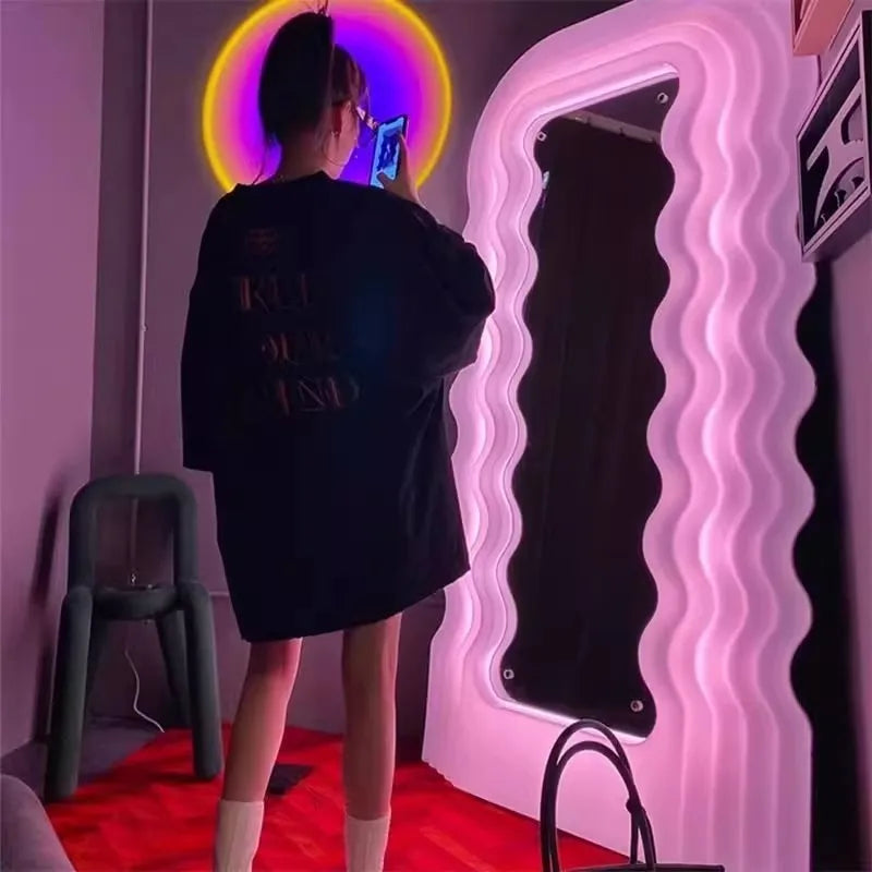 Luxury Furniture Nordic  clothing store  body lamp fitting mirror wave floormirror bedroom home cloakroom mirror bathroom decor