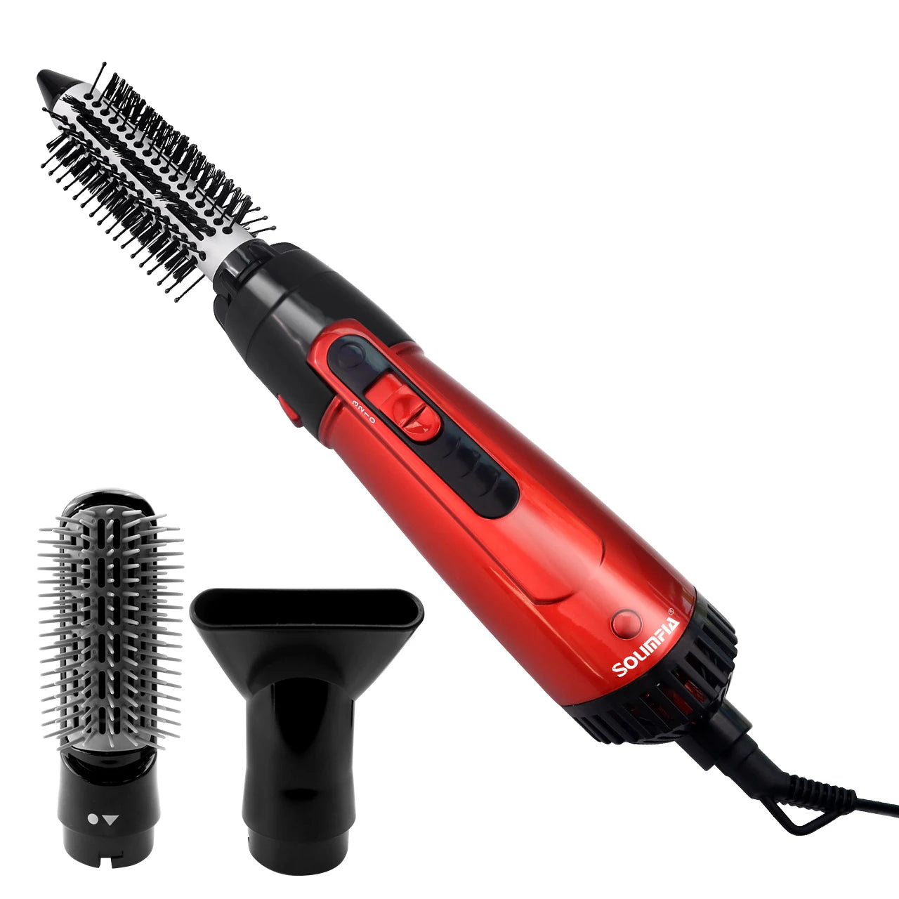 Solimpia 3-Head Hot Air Brush Hair Dryer Strong Wind Electric Straightener Curler Roller Comb Blower Styling Tool for Woman 800W