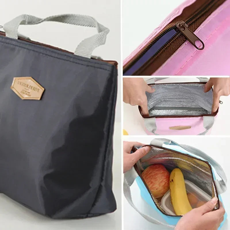 Lunch Box Camping Picnic Lunch Bag Solid Color Portable Insulated Refrigerated Cold Food Cooler Thermal Bag Handbag Hot