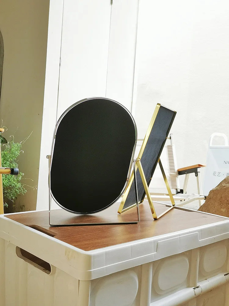 High-end Metal Makeup Mirrow Oval Rorate Standing Mirror Bathroom Desk Luxury Hairdressing Mirror Mural Home Decor for Girls