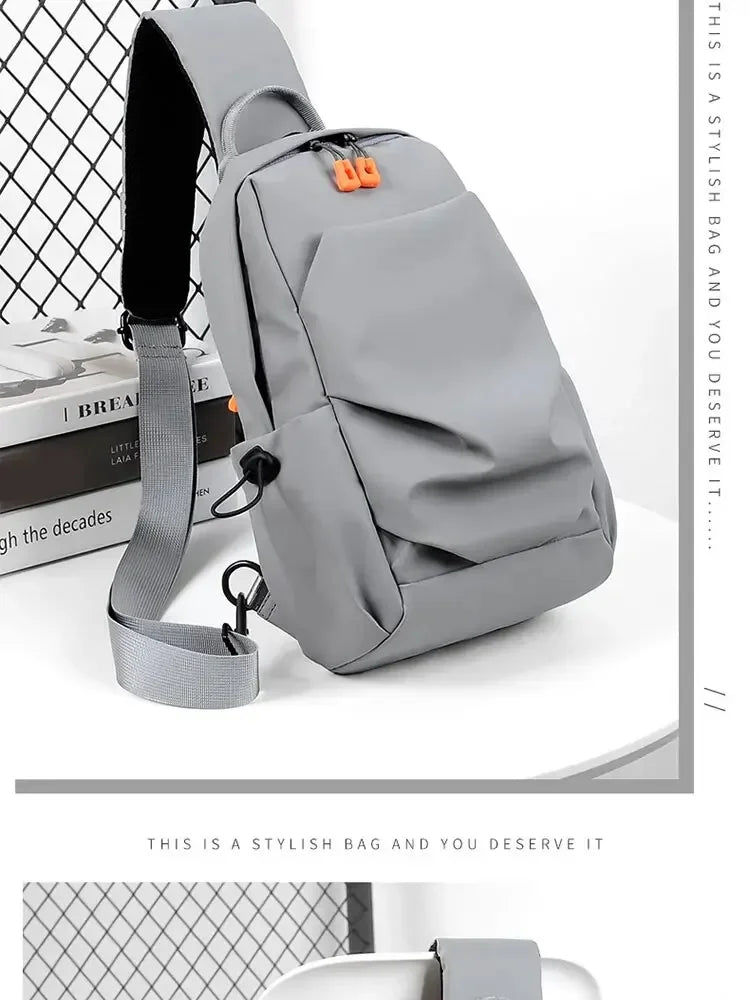 New Men's And Children's Chest Bag Waterproof Trend Simple Usb Charging Solid Color Multifunctional Messenger Bag Shoulder Bag