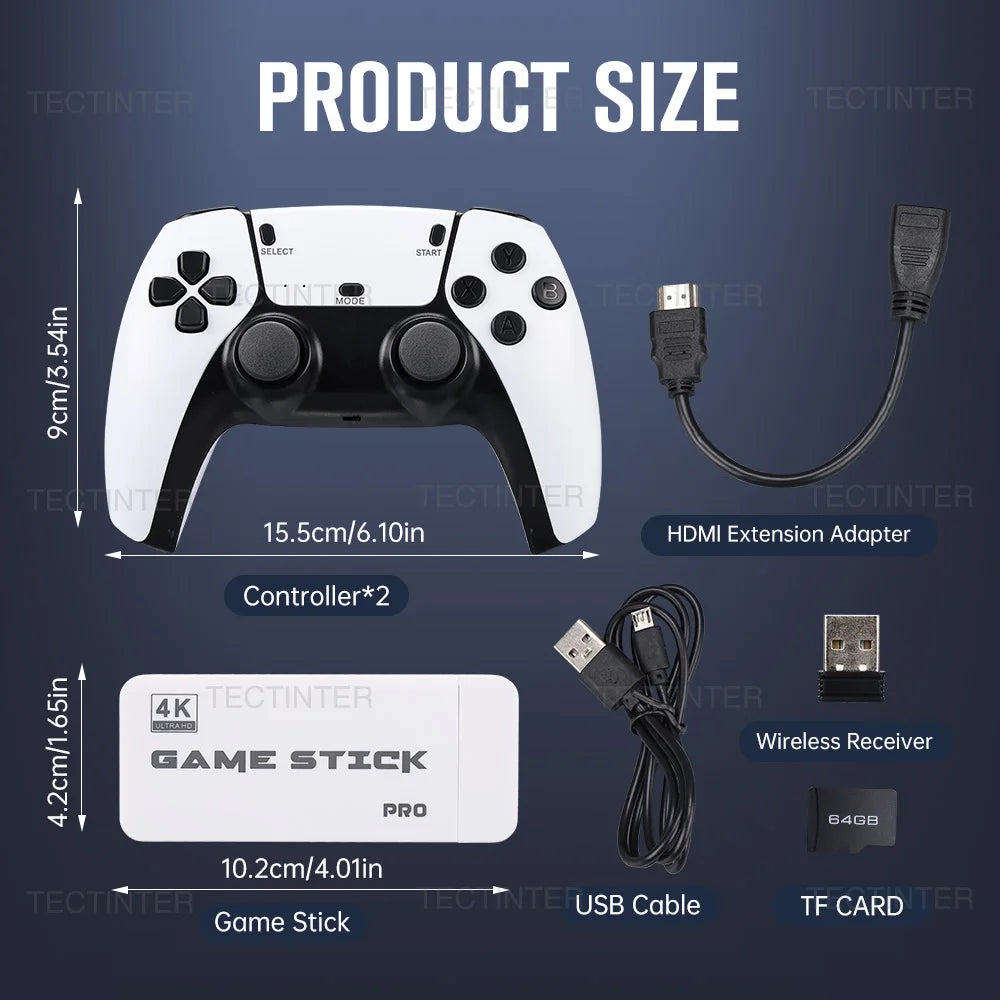 M15 4K Game Stick TV Video Game Console 64G Built-in 20000 Games Retro Handheld Game Player With Wireless Gamepad Controller