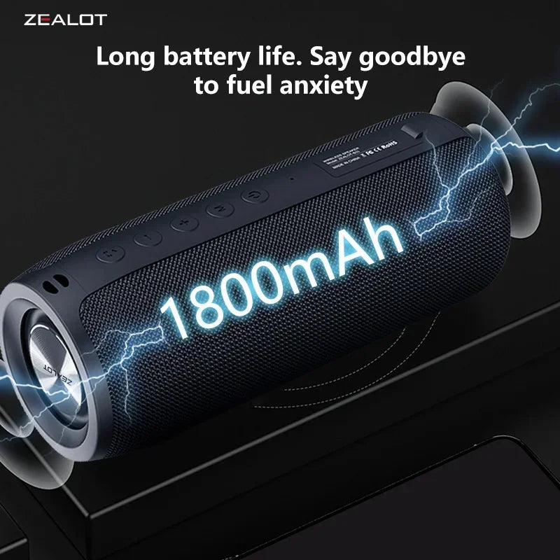 Zealot -S51 Wireless Speakers, Outdoor Portable Subwoofer Speaker ,Waterproof IPX 5, , Dual Pairing,1800mAh