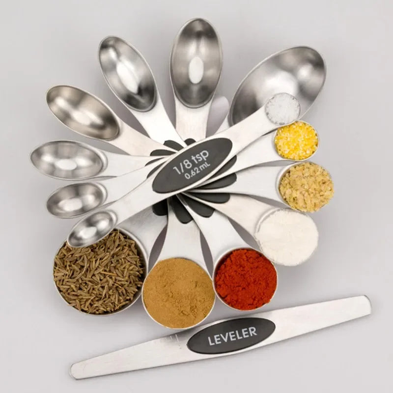 8 Pieces Magnetic Measuring Spoons Set Dual Sided Stainless Steel Kitchen Scale Tool Baking Stackable Measure Teaspoon