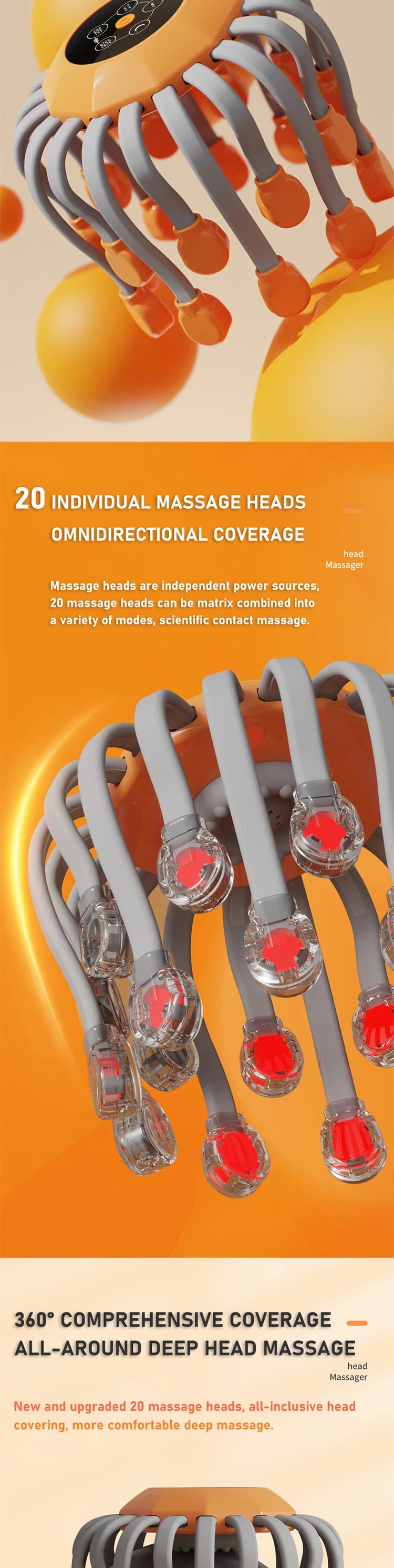 New Vibration Rechargeable Full Head Massager Spider Sleep Aid Electric Head Massage Machine Relieve Fatigu Relax Health Care