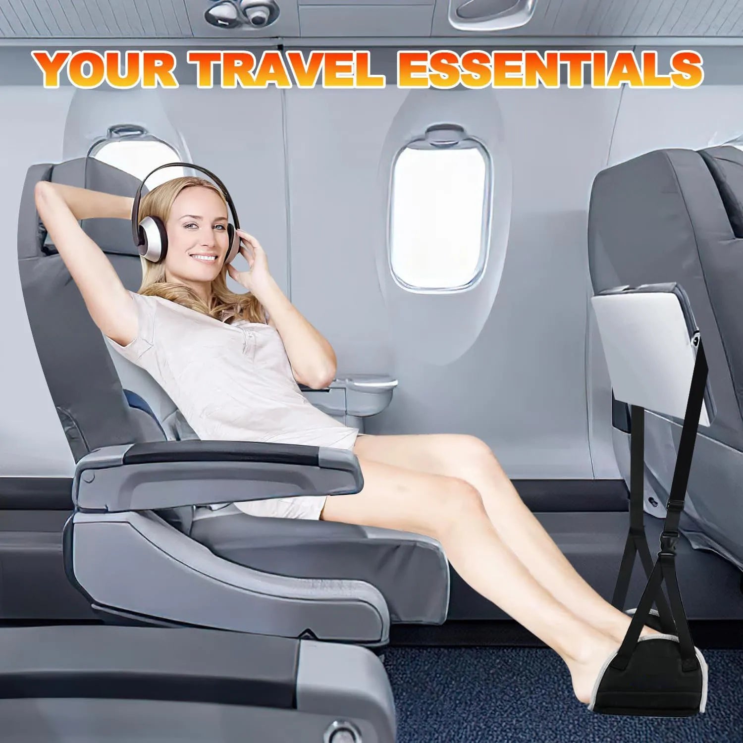 Airplane Foot Hammock Adjustable Foot Rest by Thicked Memory Cotton Filling, Travel Essentials with Removable Support Plates