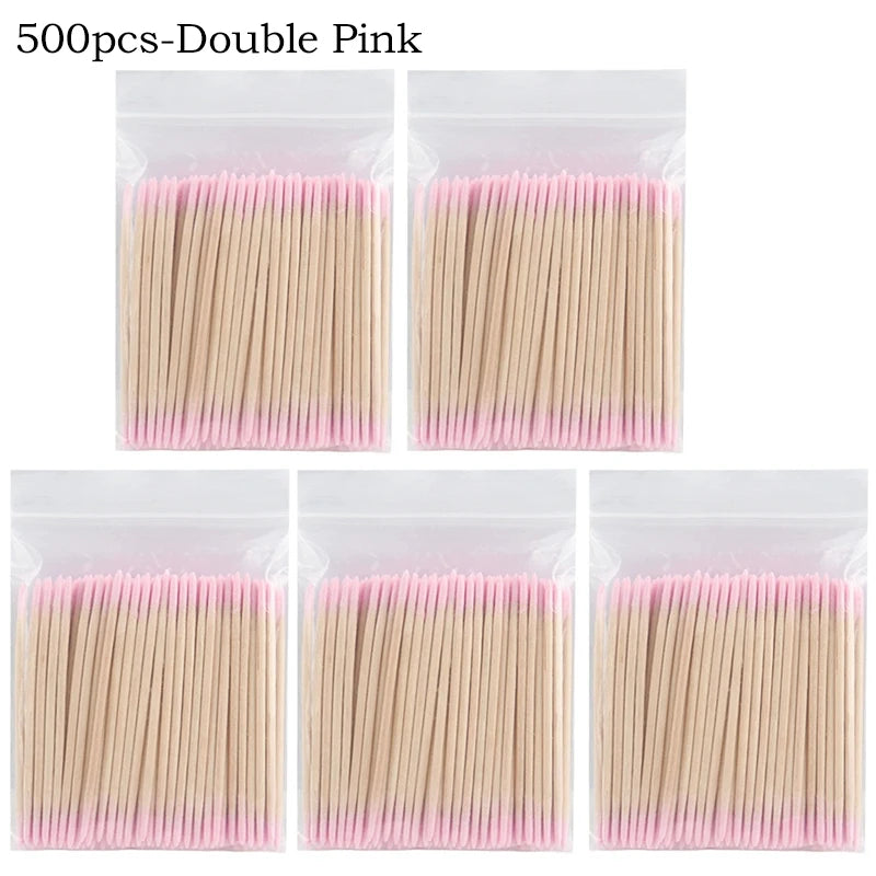 100/300/500Pcs Disposable Wood Cotton Swab Double Head Lipstick Ear Swabs Eyelash Cleaning Cotton Buds Manicure Beauty Supplies