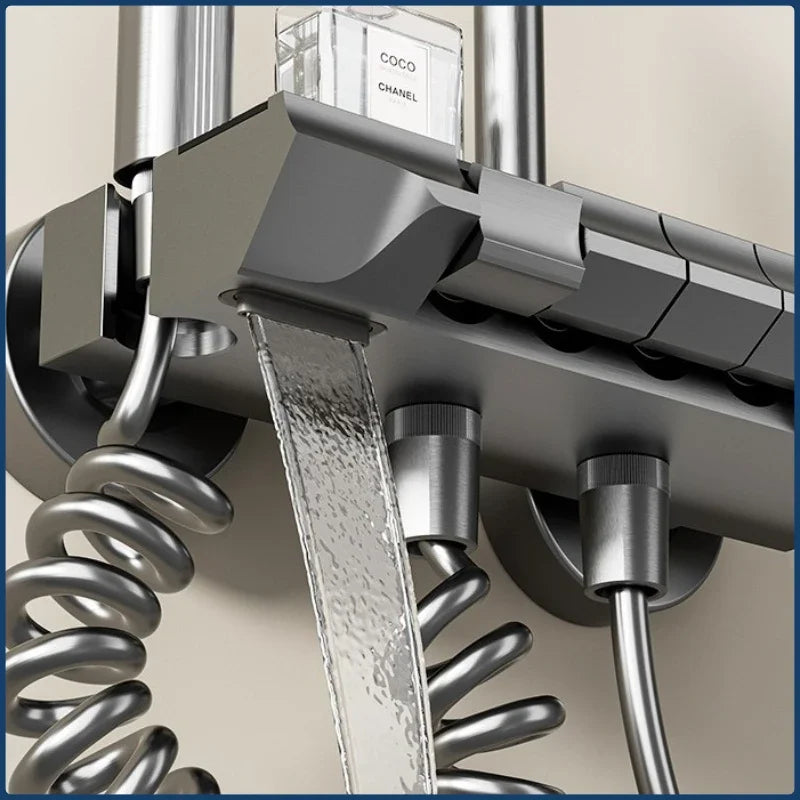 Smart Temperature Digital Display Shower Set Bathroom Wall Mounted Piano Key 4 Ways Water Outlet Rainlfall Shower Faucet System