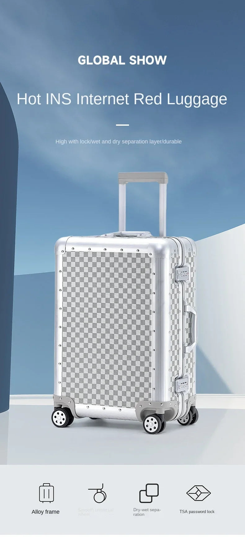 20"24"26 inch Travel Suitcase Trolley Case with wheels All Aluminum Magnesium Alloy Boarding Box Carry on Luggage Boarding Box