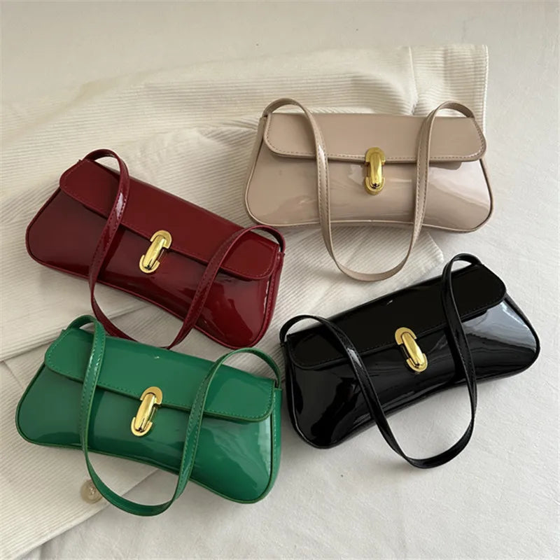 Women's Vintage Faux Oiled Leather Flap Decor Shoulder Underarm Bag, Buckle Baguette Tote Bag Suitable for Dating, Outing, Party