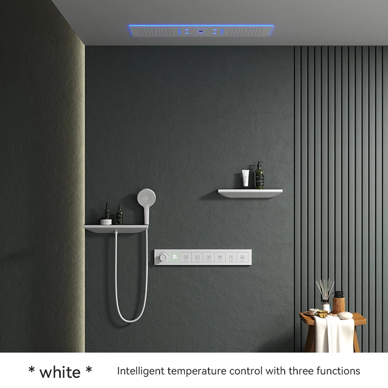 Luxury Ceiling Shower System Set Concealed Thermostatic Brass Digital Display Hydro Generator Rainfall  with Light and Bluetooth
