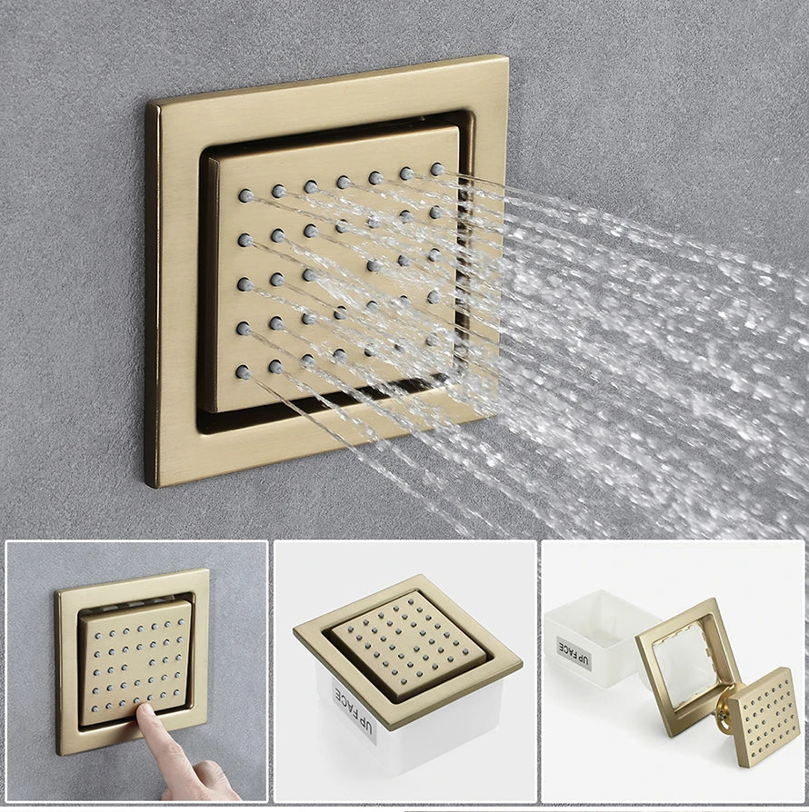 M Boenn Large 23 ×31 Inch Music LED Shower Head Rainfall Thermostat Shower System Bathroom Faucet Set Powerful Massage Body Jet