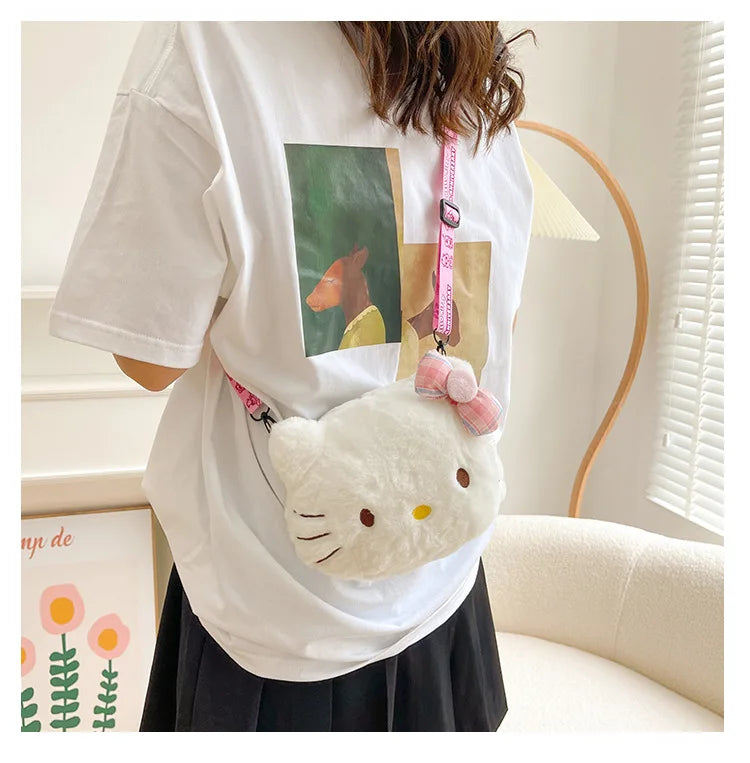 Cute plush bag, sweet girl student versatile shoulder messenger bag, soft and cute little princess new cartoon bag