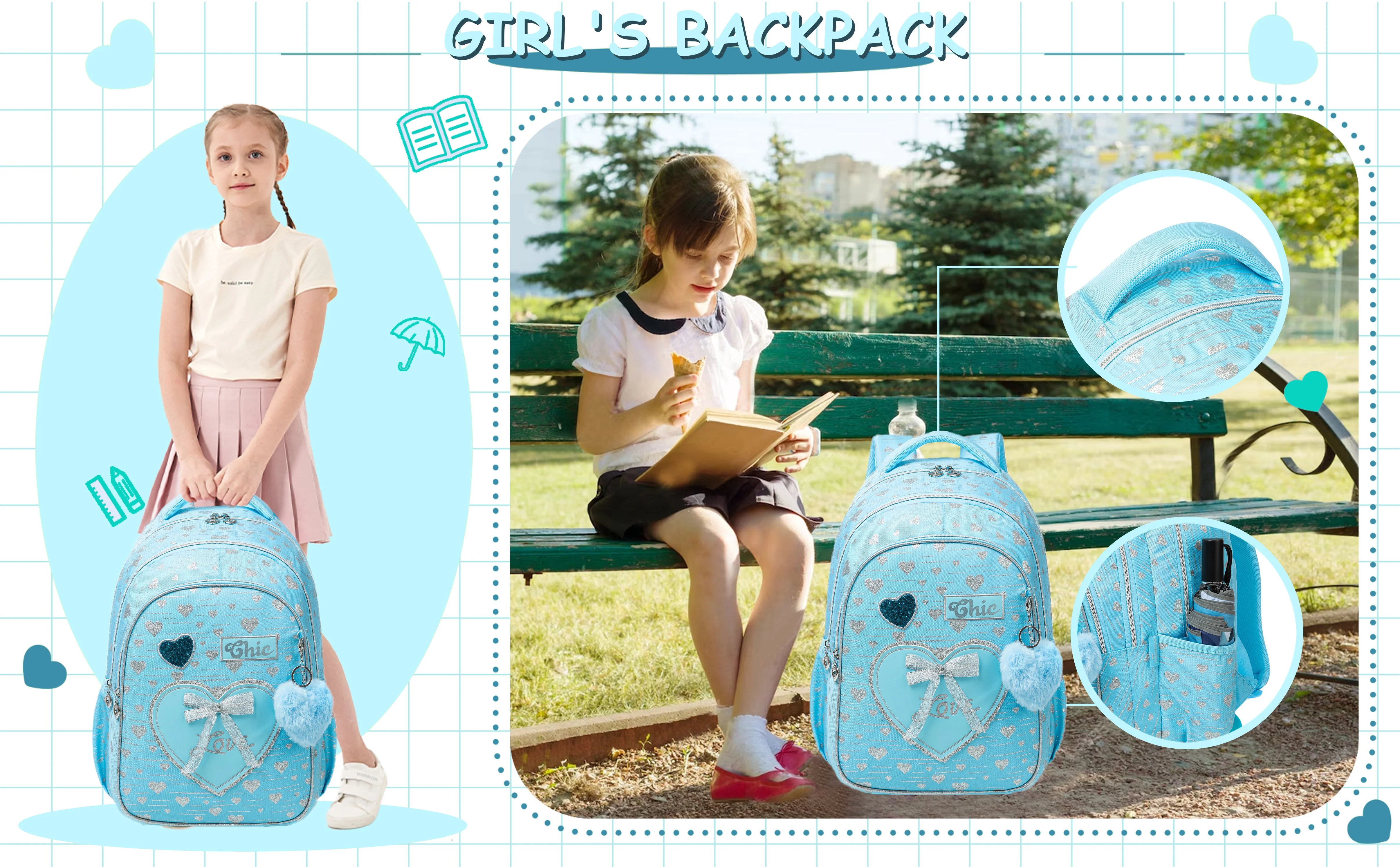 New Bowknot Ribbon Backpack Girls Backpack with Lunch Bag and Pen Bag for Elementary School for Picnic Travel Best Gift