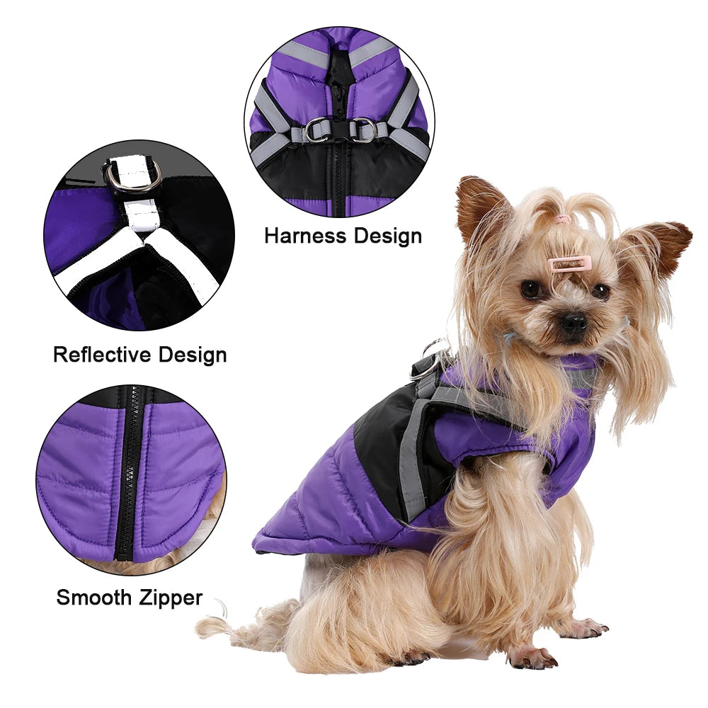 Dog Jacket Winter Waterproof Pet Clothes With Harness For Small Medium Dogs Cats Puppy Coat Reflective French Bulldog Apparel