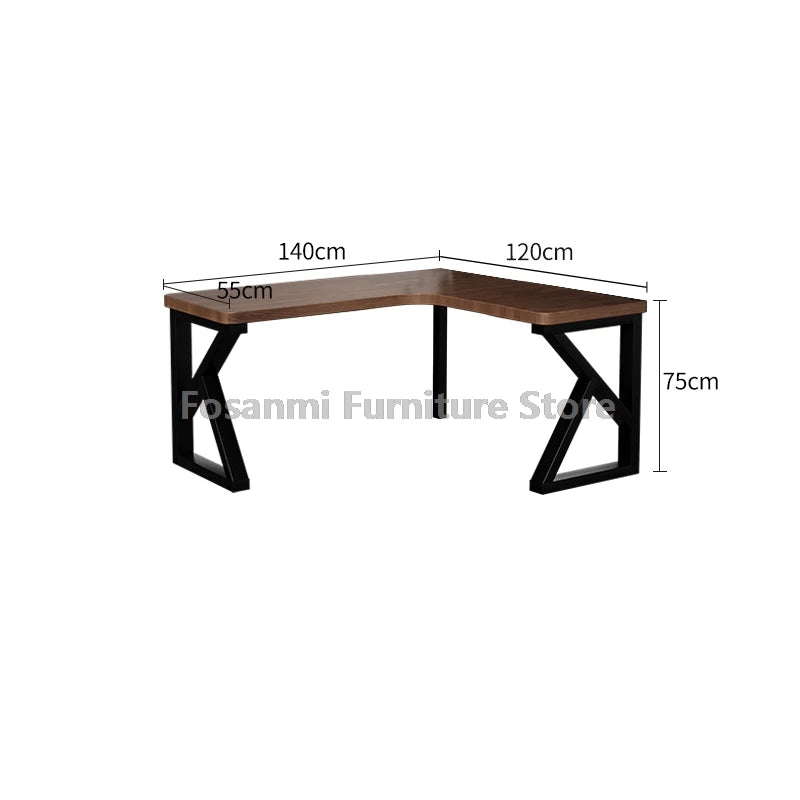 Industrial Style Solid Wood Office Desk Space-Saving L-Shaped Corner Computer Desk Home Writing Gaming PC Table with Steel Legs