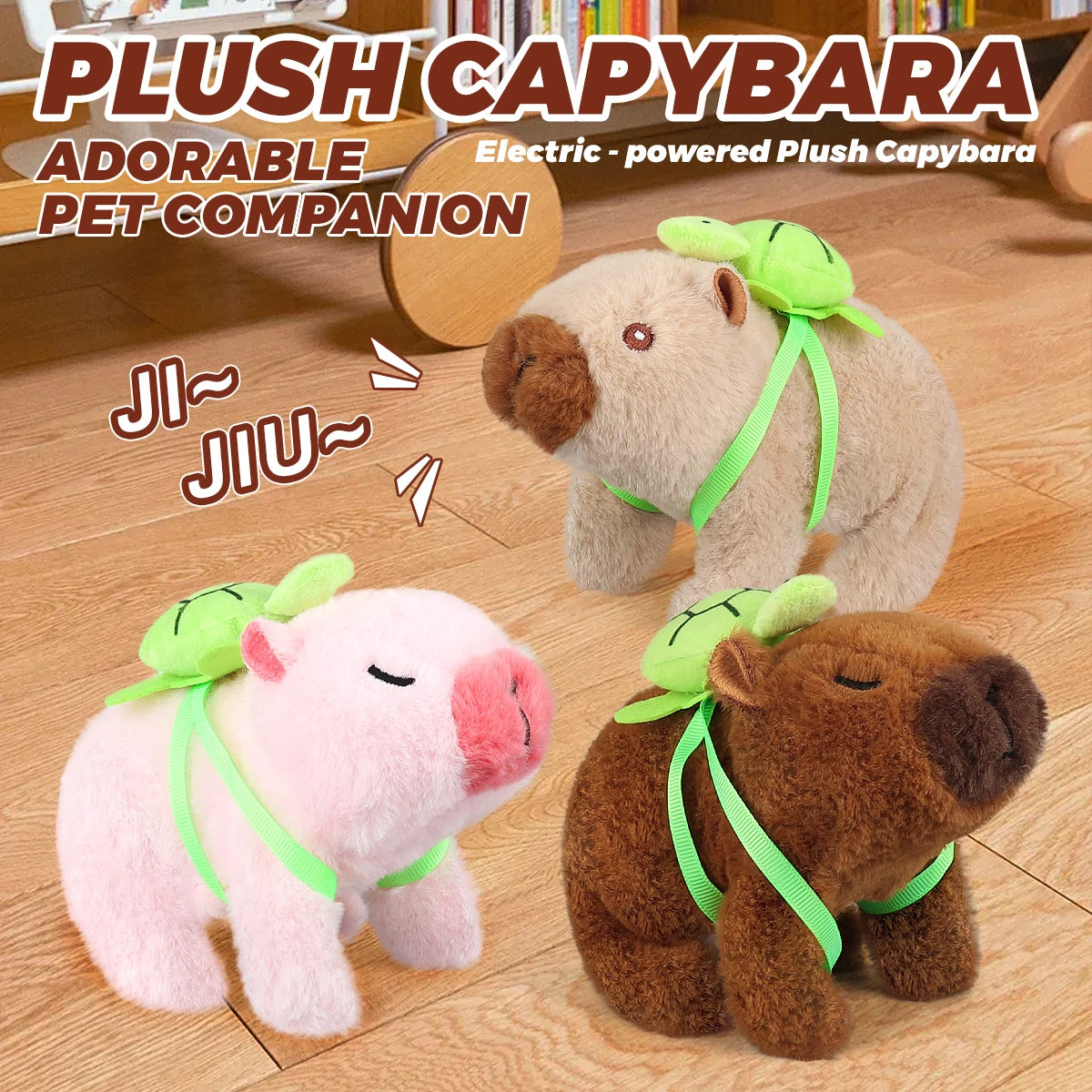 1Pc Plush Electric Capybara Back Turtle Simulation Electronic Pet Walking Sound Moving Mouth Pet Toy For Christmas Birthday Gift