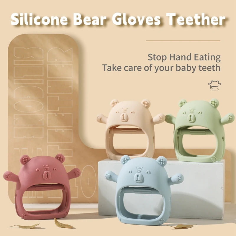 Baby Teether Gloves Kid Cartoon Bear Teething Silicone Dental Care Gums Anti-eating Hand Molar Stick BPA Free Baby Accessori