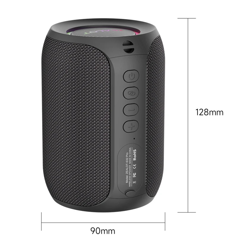 ZEALOT-S32PRO 15W Portable Bluetooth 5.2 Speaker Outdoor Waterproof Wireless TWS Mini Column Box Speaker Outdoor TF Card