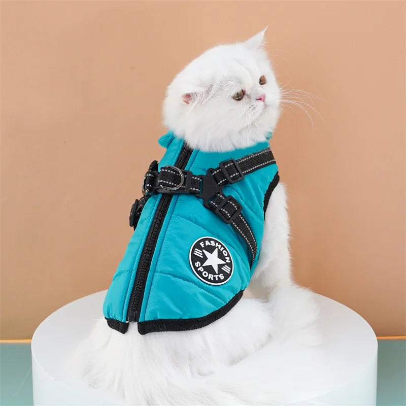 Winter Dog Clothes Puppy Cat Coat with Harness Waterproof Warm Cotton Jacket for Small Large Dogs Reflective Vest Pet Apparel