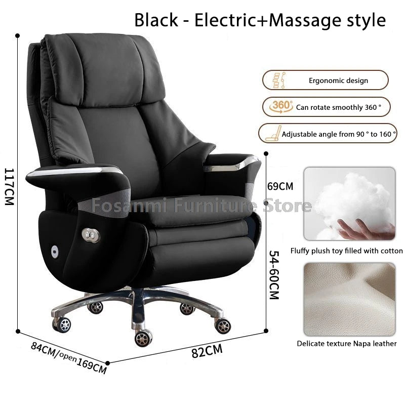 Comfortable and Soft Leather Electric Home Gaming Swivel Chair Thick Boss Office Chair Ergonomic Adjustable Height Desk Chairs