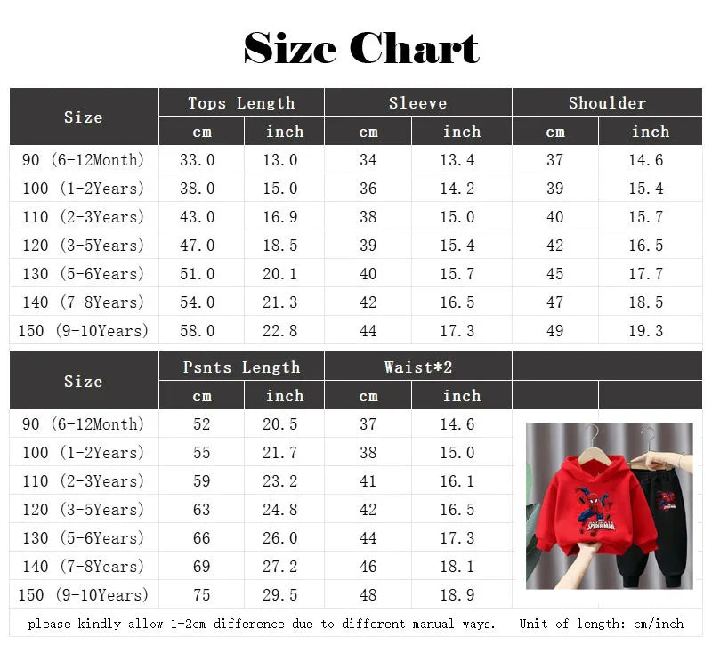 Marvel Spring Autumn Children's Clothing Sets Spiderman Boys Sweatshirt+Sweatpant 2pcs Kids Hooded Sport Pullover Set Tracksuit
