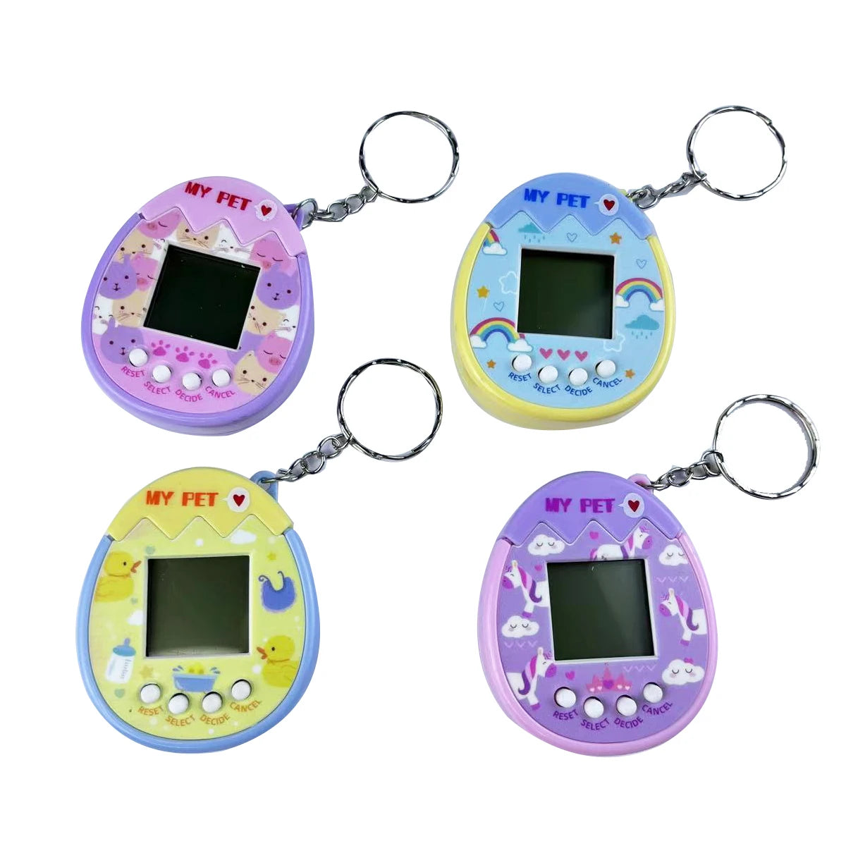 2Pcs Cute Cartoon Mini Handheld Electronic Pet Game Console Random Color Virtual Pet Raising Machine Electronic Toy