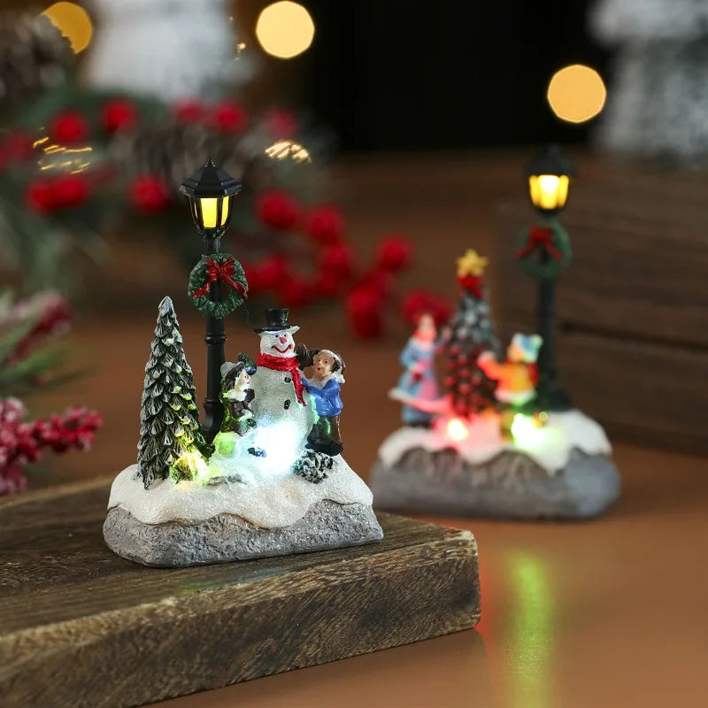 LED Light-emitting Christmas Decorative Ornaments Small House Micro Landscape Christmas Snowman Street Lamp Ornaments Xmas Gifts