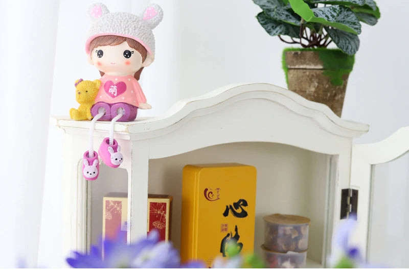 ‌Rustic Farmhouse Display Cabinet with Glass Doors Distressed White Solid Wood Storage Organizer for Kitchen/Office Vintage