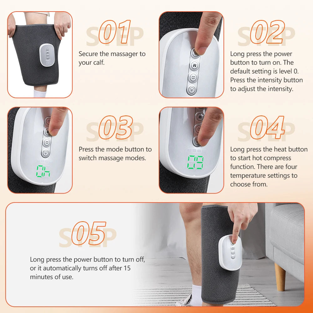 Blood Circulation Calf Massager with 4 Heat 8 Intensities Electric Airbag Compression Leg Massage Wrap Foot Muscle Relaxation