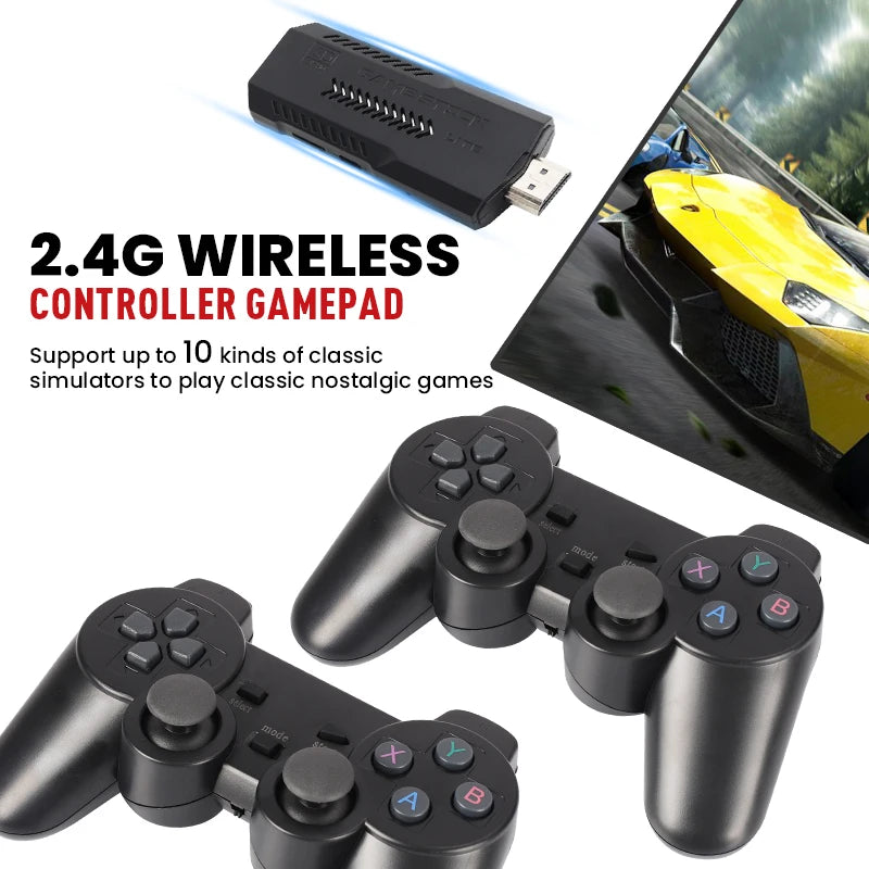 New X2 Plus Game Stick 4K HD Video Game Console 2.4G Double Wireless Controller Game Stick For N64/PSP/PS1/GBA