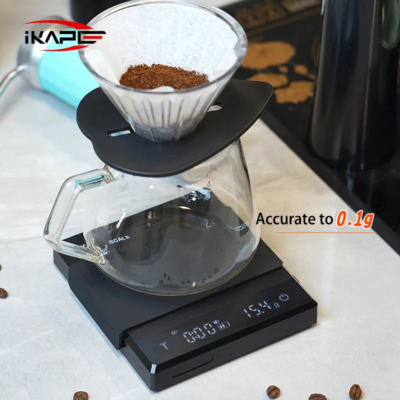 IKAPE Mini Coffee Scale with Timer Rechargeable Espresso Scale With Gravity Sensing 2kg/0.1g Accurate for Espresso&Pour-Over