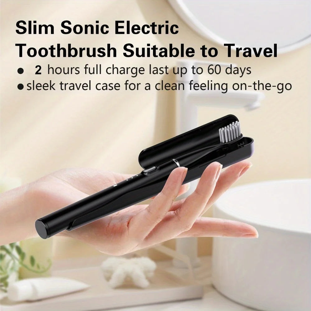 Electric Toothbrush Portable USB Rechargeable Automatic Electric Toothbrush with 6 Replaceable Brush Heads Suitable for Travel