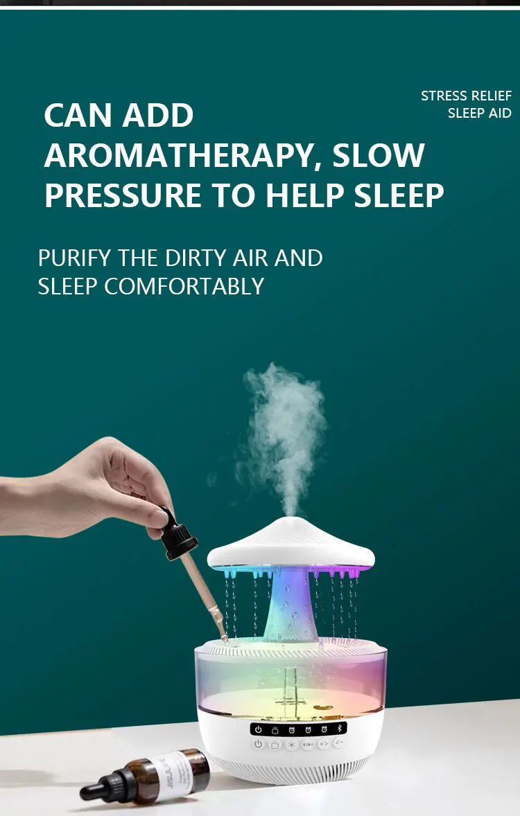 Cloud Rain Humidifier Colorful Mushroom Cloud Rain Drop Bedroom Sleep Night Light Rain Aromatherapy Machine Humidifier
