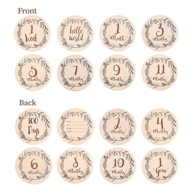 8Pcs Wooden Baby Milestone Cards Number Monthly Memorial Cards Wooden Engraved Age Photography Accessories Baby Birthing Gift
