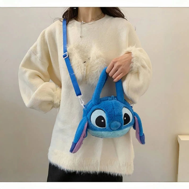 Disney Stitch Soft Plush Crossbody Bag Korean Cute Style Adjustable Strap Kawaii Anime Shoulder Purse Medium Size Gift for Women
