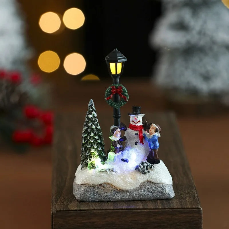 LED Light-emitting Christmas Decorative Ornaments Small House Micro Landscape Christmas Snowman Street Lamp Ornaments Xmas Gifts