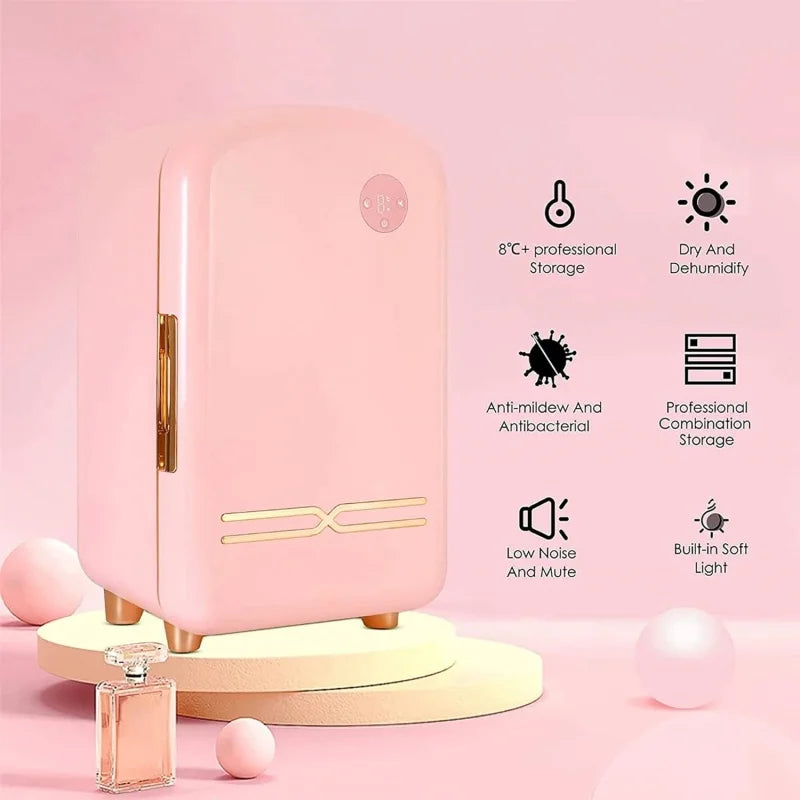 Mini Skin Care Fridge Makeup Cooler 8-18°C Constant Temperature LED Light Beauty Refrigerator for Bedroom Skin Care & Cosmetics