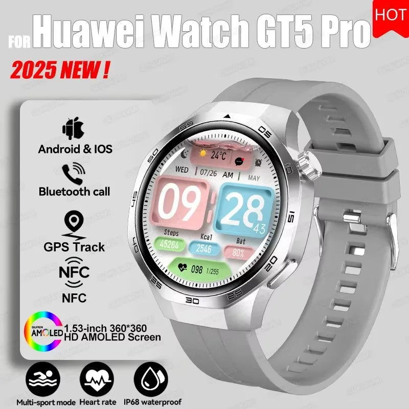 2025 New GT5 Pro GPS Track Compass Smart Watch Men 360*360 AMOLED Screen NFC BT Call Waterproof Health Monitor Man Smartwatches