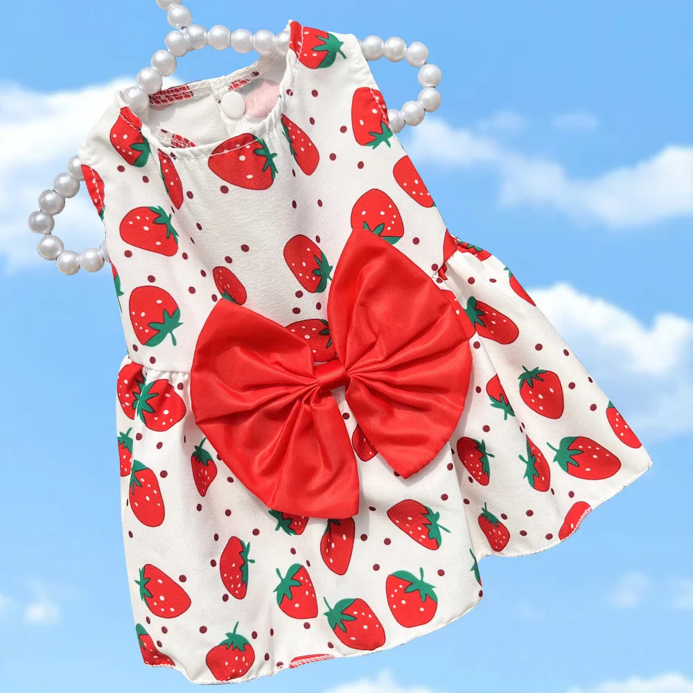 Dog Princess Dress Summer Kitten Pet Skirt Cute Printed Bow Lace Dog Dresses for Small Medium Puppies Poodle Chihuahua Apparel