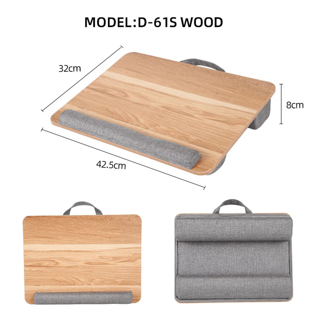 Mumucc Wooden Suspended Bed Study Table, Portable 15 Inch Laptop Desk With Handle, Sponge Cushion AND ABS Slot,Black,Khaki,Brown