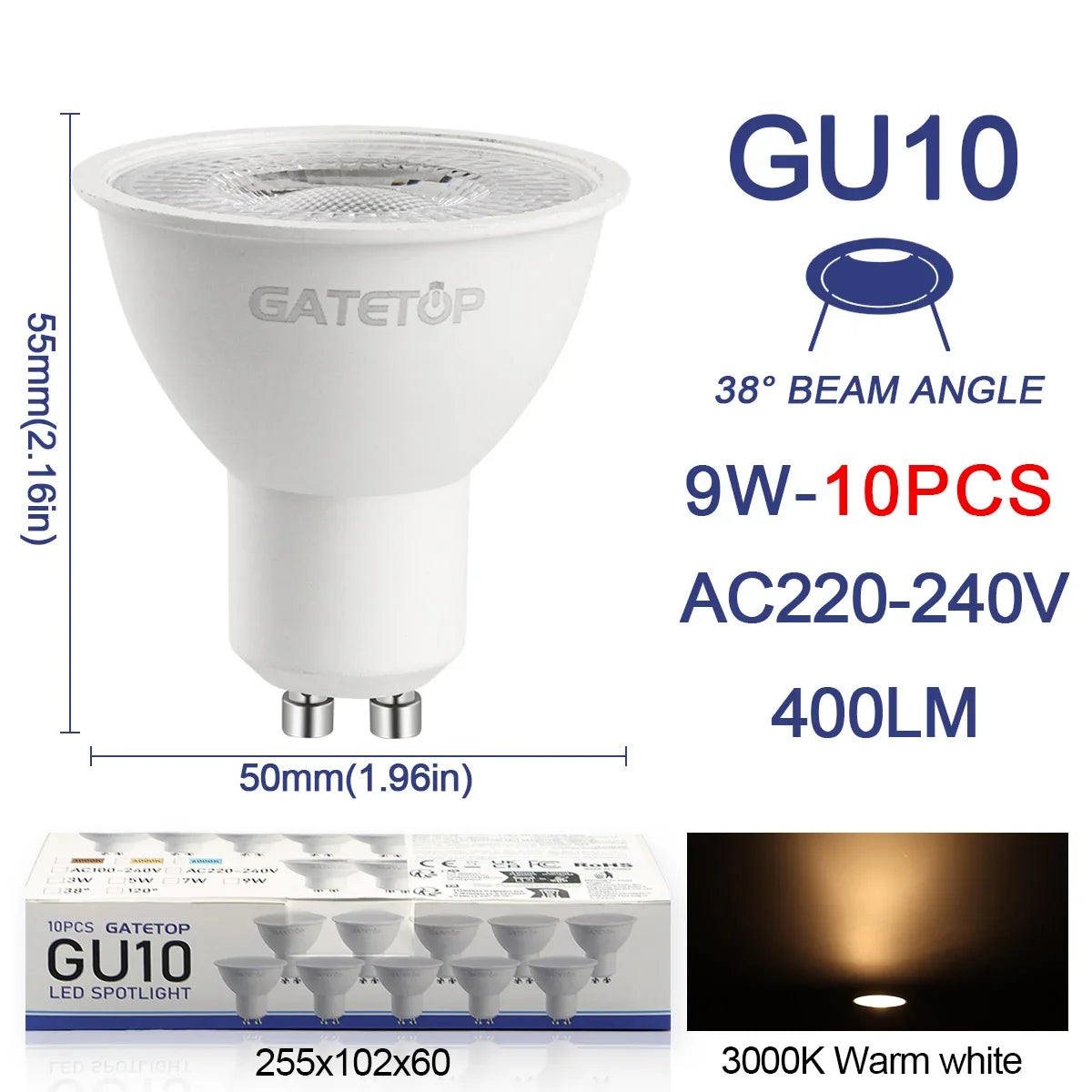 10 Pack Focos Gu10 SpotlightLampara 220V Lled Bulb  Wholesale 9W White Warm 3000k 6000K suitable for Home Commercial Buildings