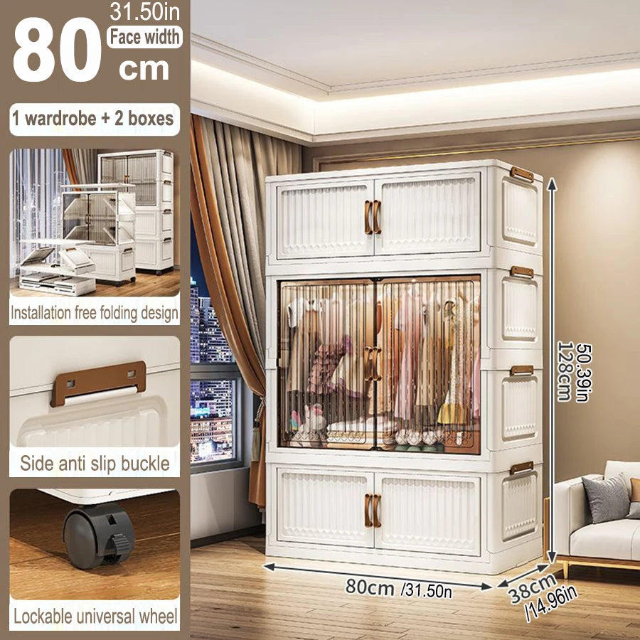 70/80cm Length Multifunction Folding Locker Large Capacity Dustproof Wardrobe Sundries Cabinet Closet Organizer