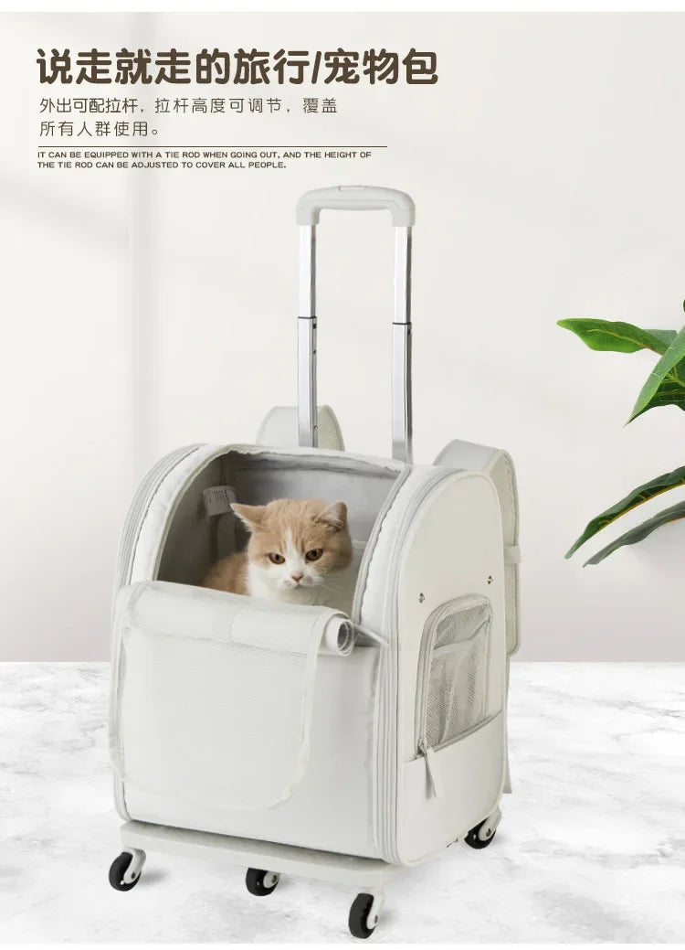 New Pet Trolley Bag Waterproof Oxford Cloth Cat Backpack Portable Foldable Lightweight Pet Trolley Case Dog Stroller Carrier